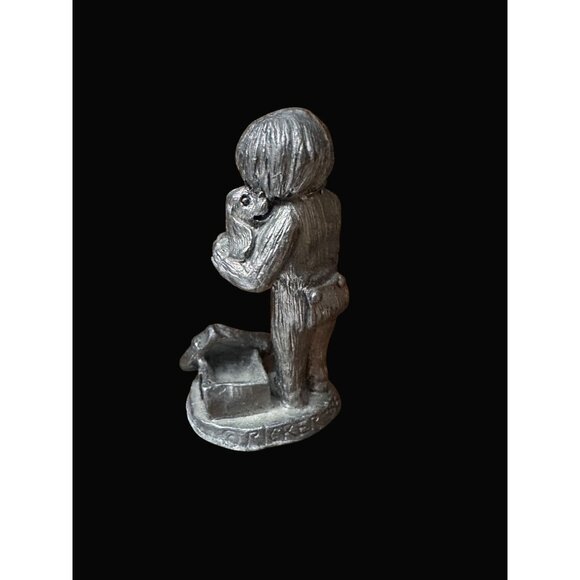 Michael Ricker Pewter Figurine Boy Hugging dog  On Gift Box Cute Collectible - Picture 3 of 6